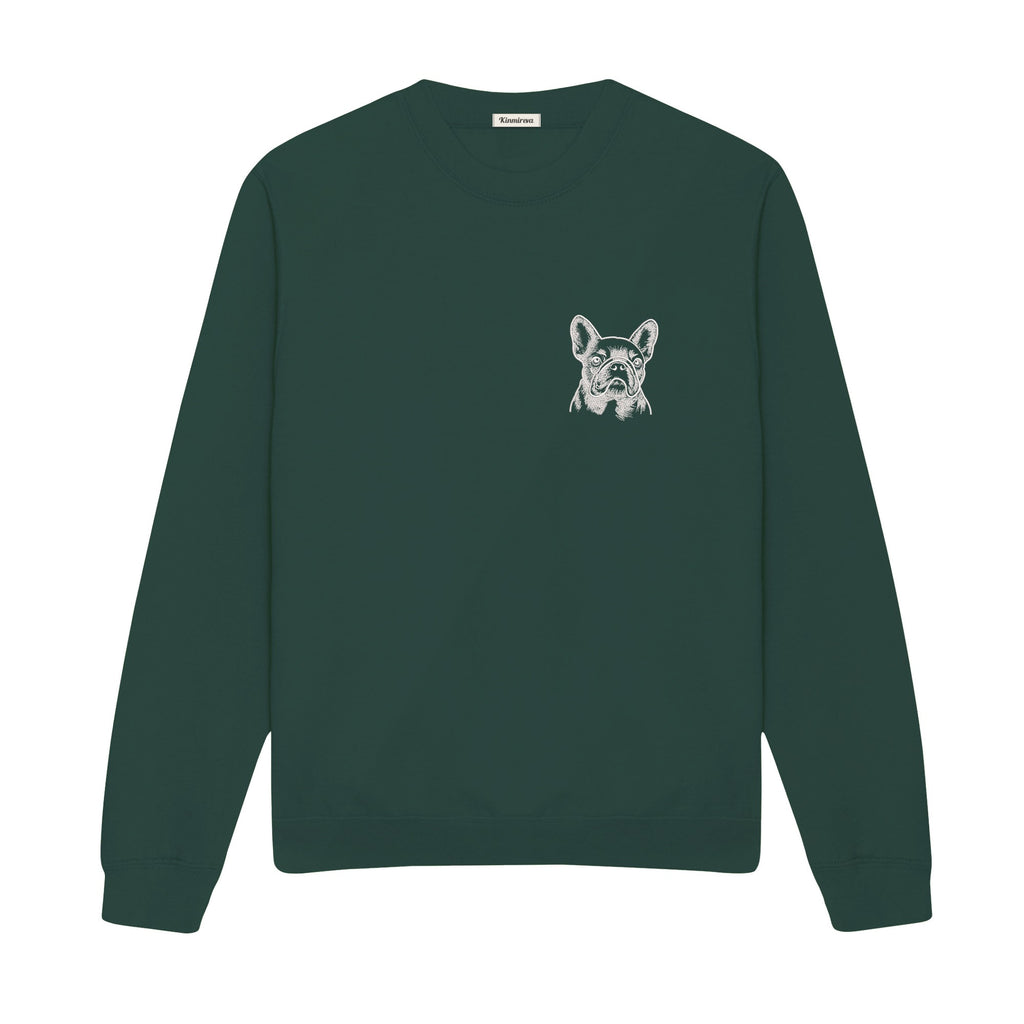 Custom Name French Bulldog Line Art embroidered sweatshirt in Forest Green — chest embroidery
