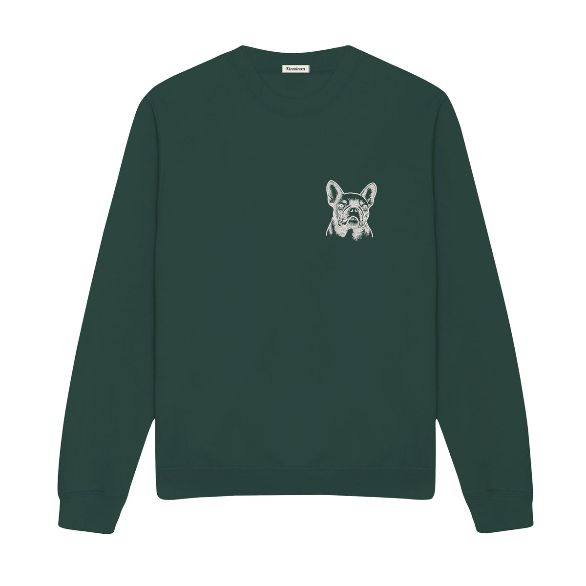 Custom Name French Bulldog Line Art embroidered sweatshirt in Forest Green — chest embroidery