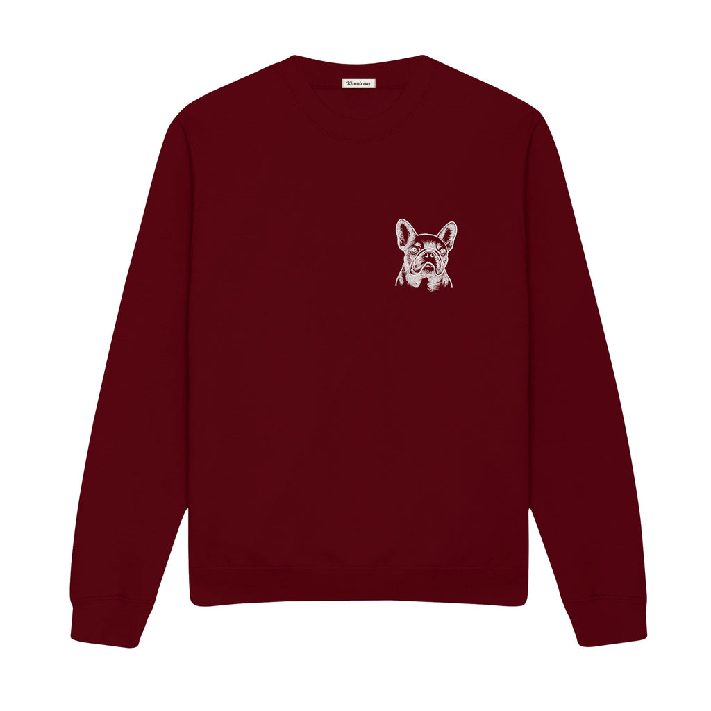 Custom Name French Bulldog Line Art embroidered sweatshirt in Marron — chest embroidery
