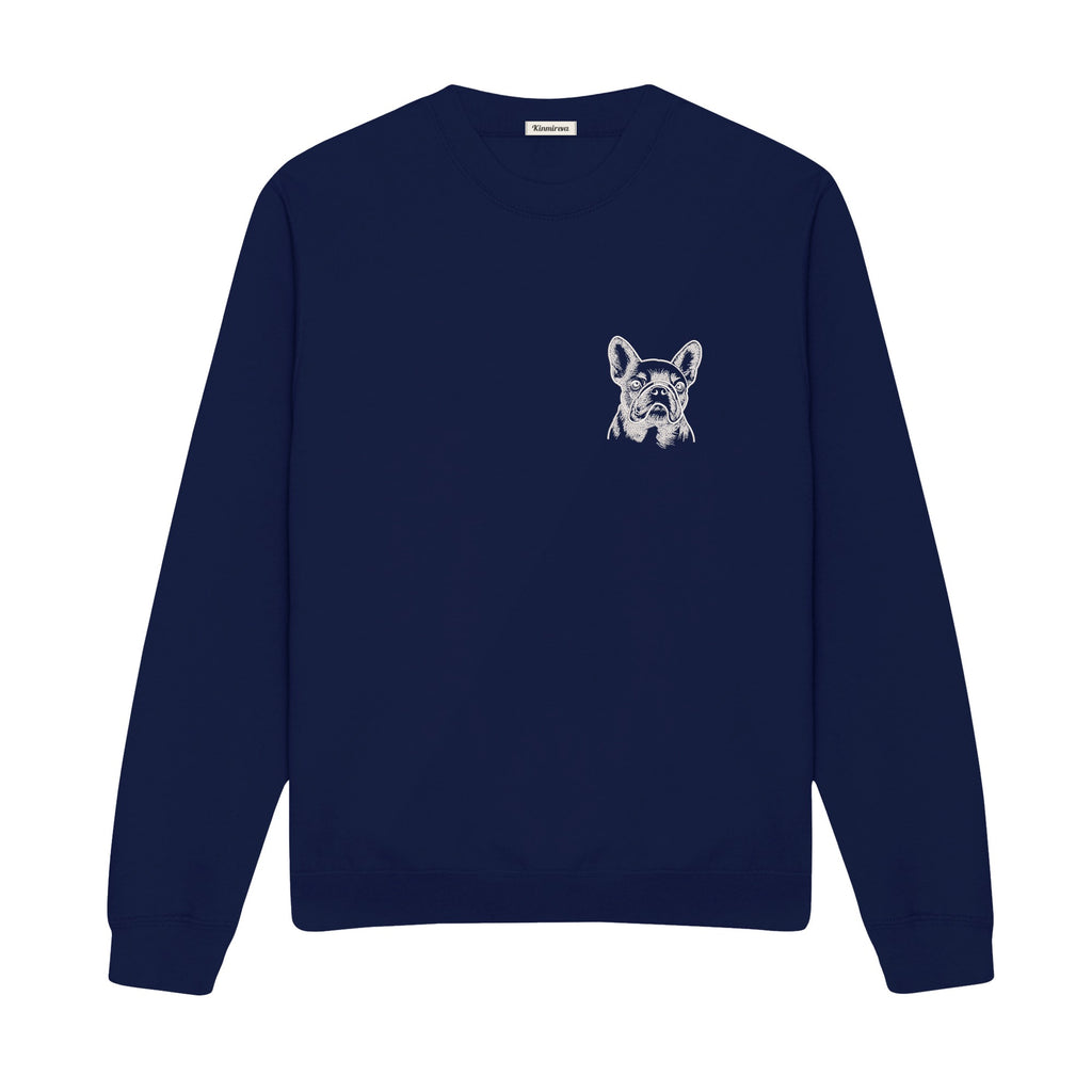 Custom Name French Bulldog Line Art embroidered sweatshirt in Navy — chest embroidery