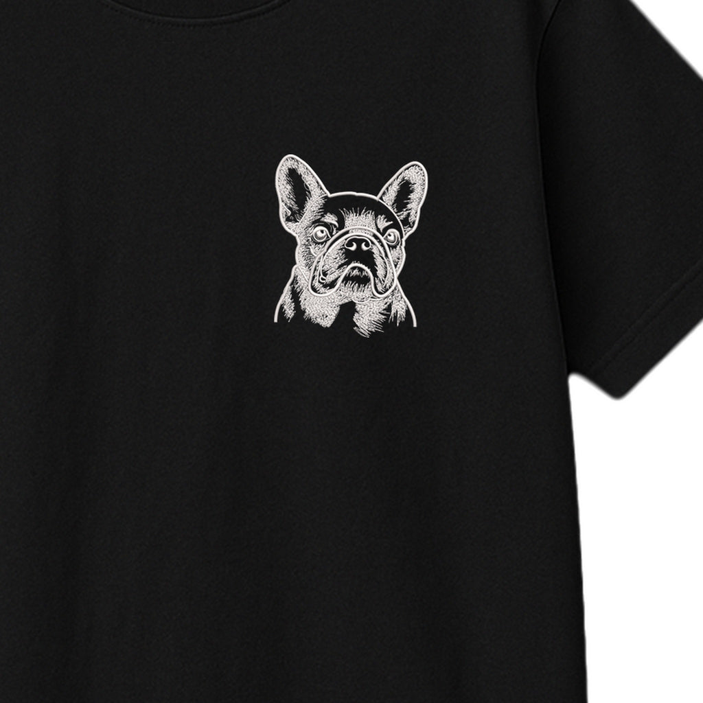 Custom Name French Bulldog Line Art embroidered t-shirt — chest embroidery