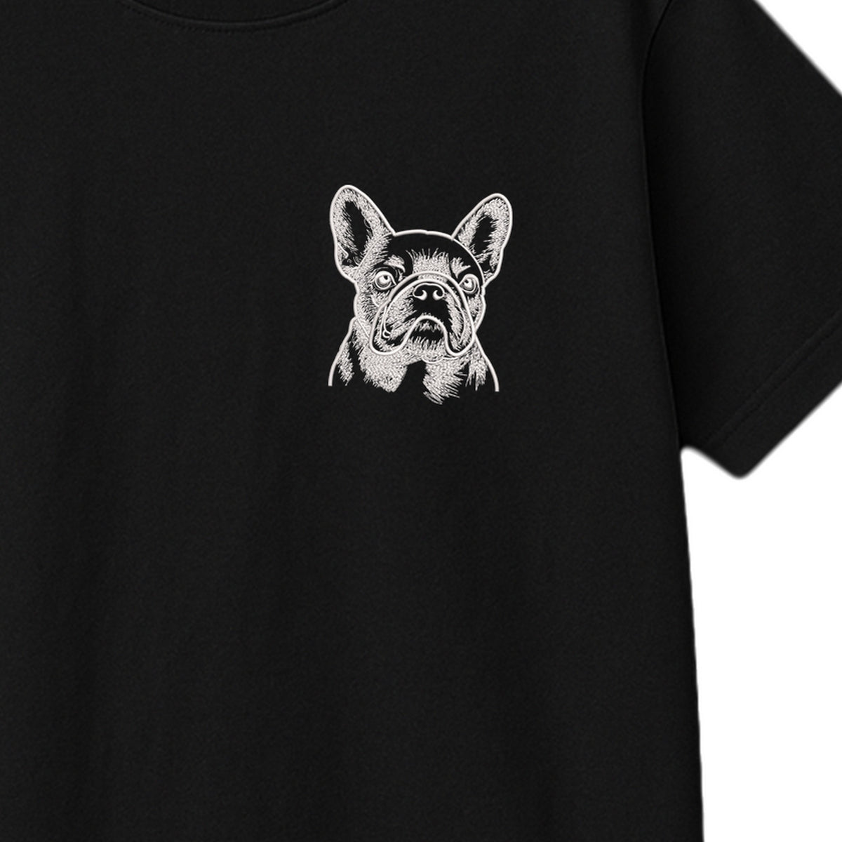 Custom Name French Bulldog Line Art embroidered t-shirt — chest embroidery
