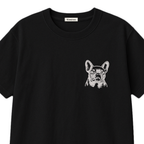 Custom Name French Bulldog Line Art embroidered t-shirt — chest embroidery