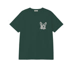 Custom Name French Bulldog Line Art embroidered t-shirt in Forest Green — chest embroidery