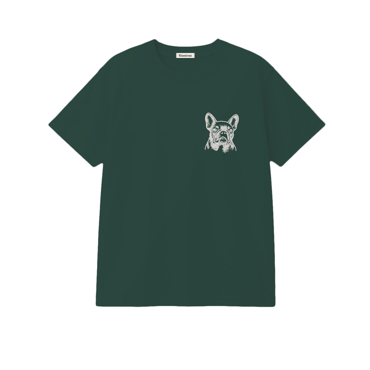 Custom Name French Bulldog Line Art embroidered t-shirt in Forest Green — chest embroidery