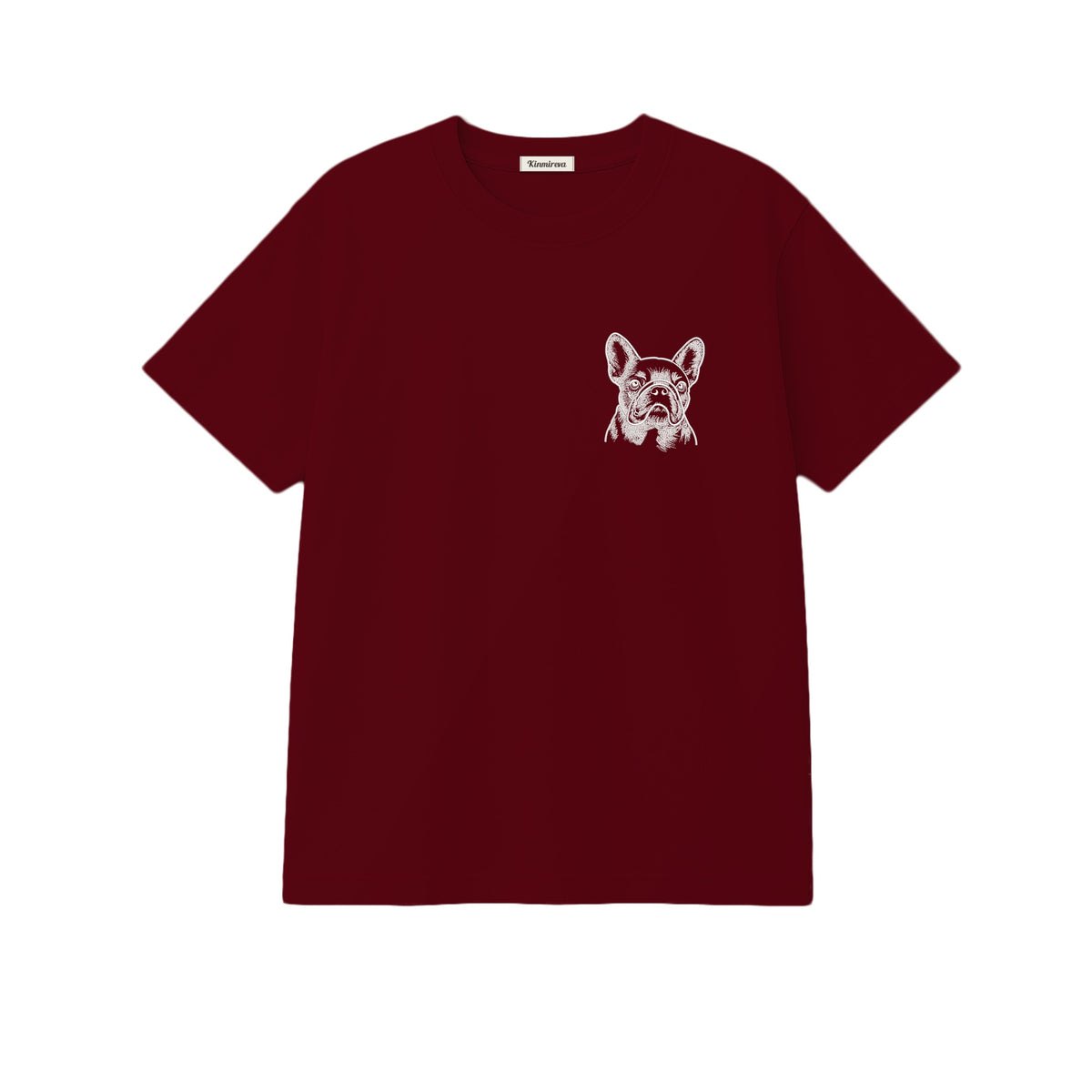 Custom Name French Bulldog Line Art embroidered t-shirt in Marron — chest embroidery