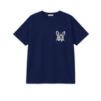 Custom Name French Bulldog Line Art embroidered t-shirt in Navy — chest embroidery