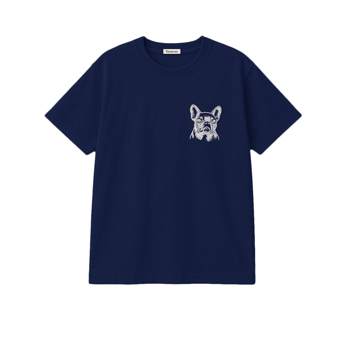Custom Name French Bulldog Line Art embroidered t-shirt in Navy — chest embroidery
