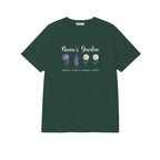 Nana's Garden Custom Grandkids Name Birth Flower embroidered t-shirt in Forest Green — chest embroidery