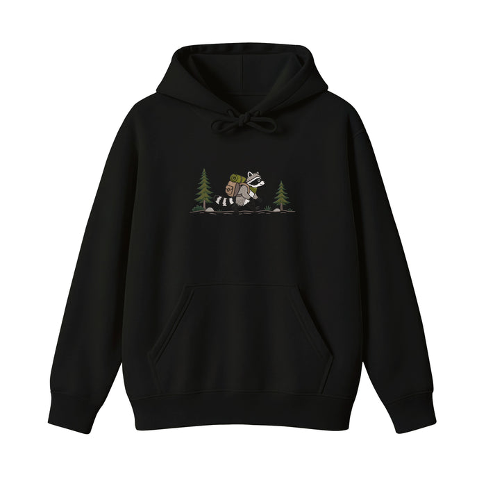 Custom Name Hiking Raccoon Backpack Forest Adventure Embroidered Hoodie