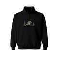 Custom Name Hiking Raccoon Backpack Forest Adventure embroidered quarter-zip in Black — back view