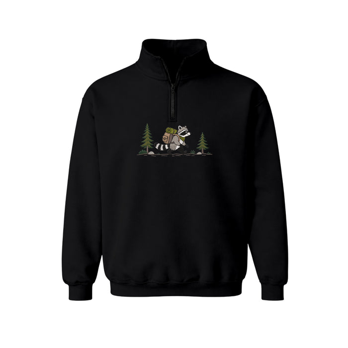Custom Name Hiking Raccoon Backpack Forest Adventure Embroidered Quarter-Zip