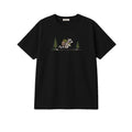 Custom Name Hiking Raccoon Backpack Forest Adventure embroidered t-shirt in Black — back view