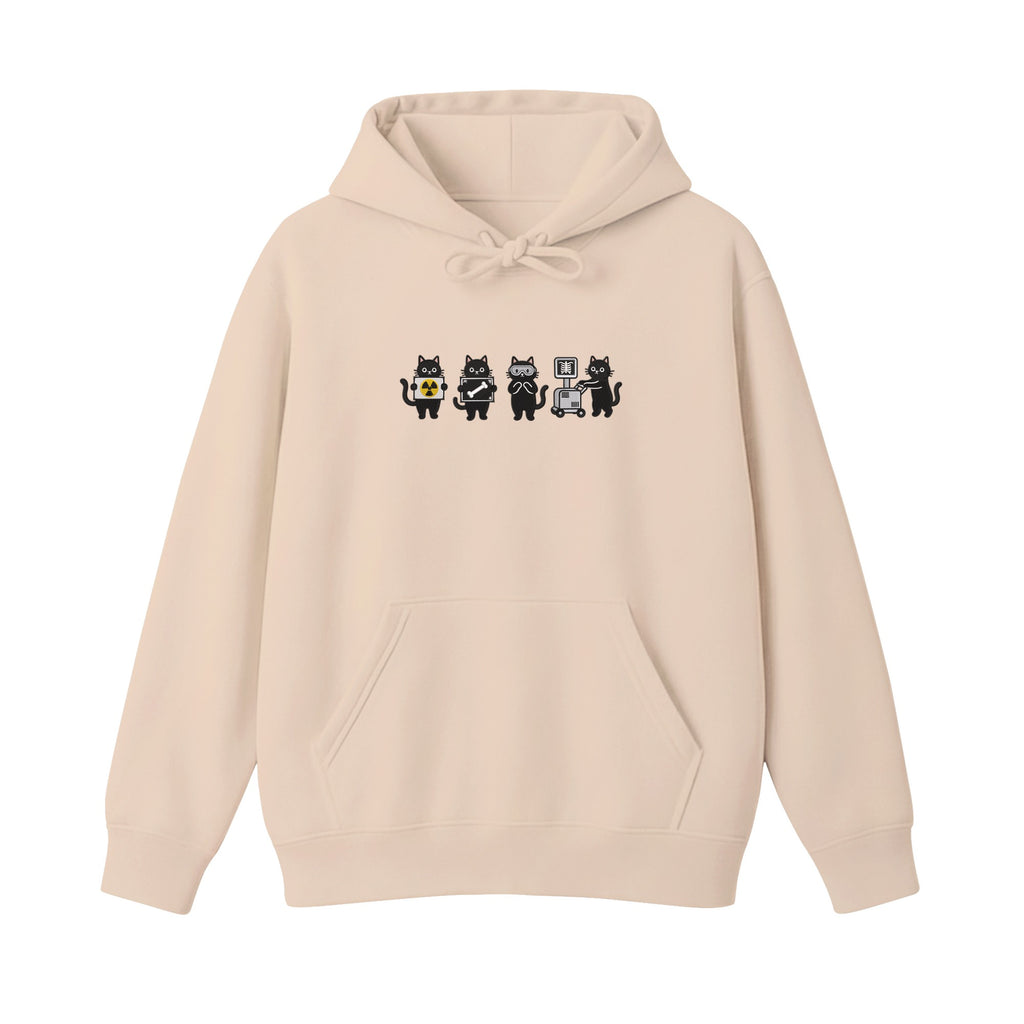 Radiology Tech Black Cat Squad X Ray embroidered hoodie in Beige — chest embroidery