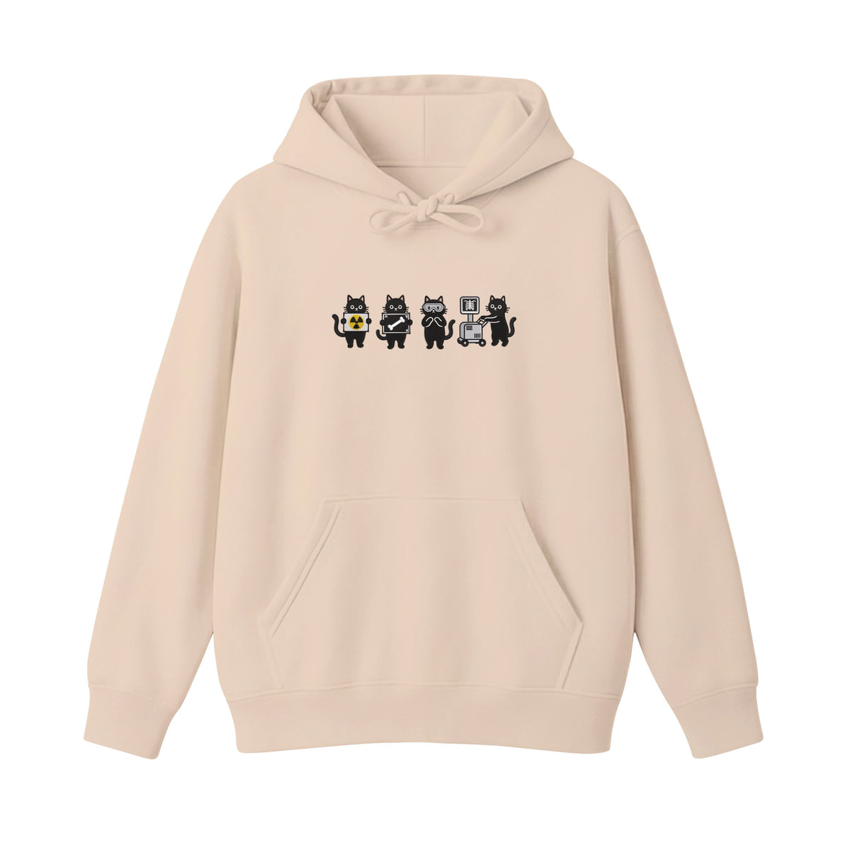 Radiology Tech Black Cat Squad X Ray embroidered hoodie in Beige — chest embroidery