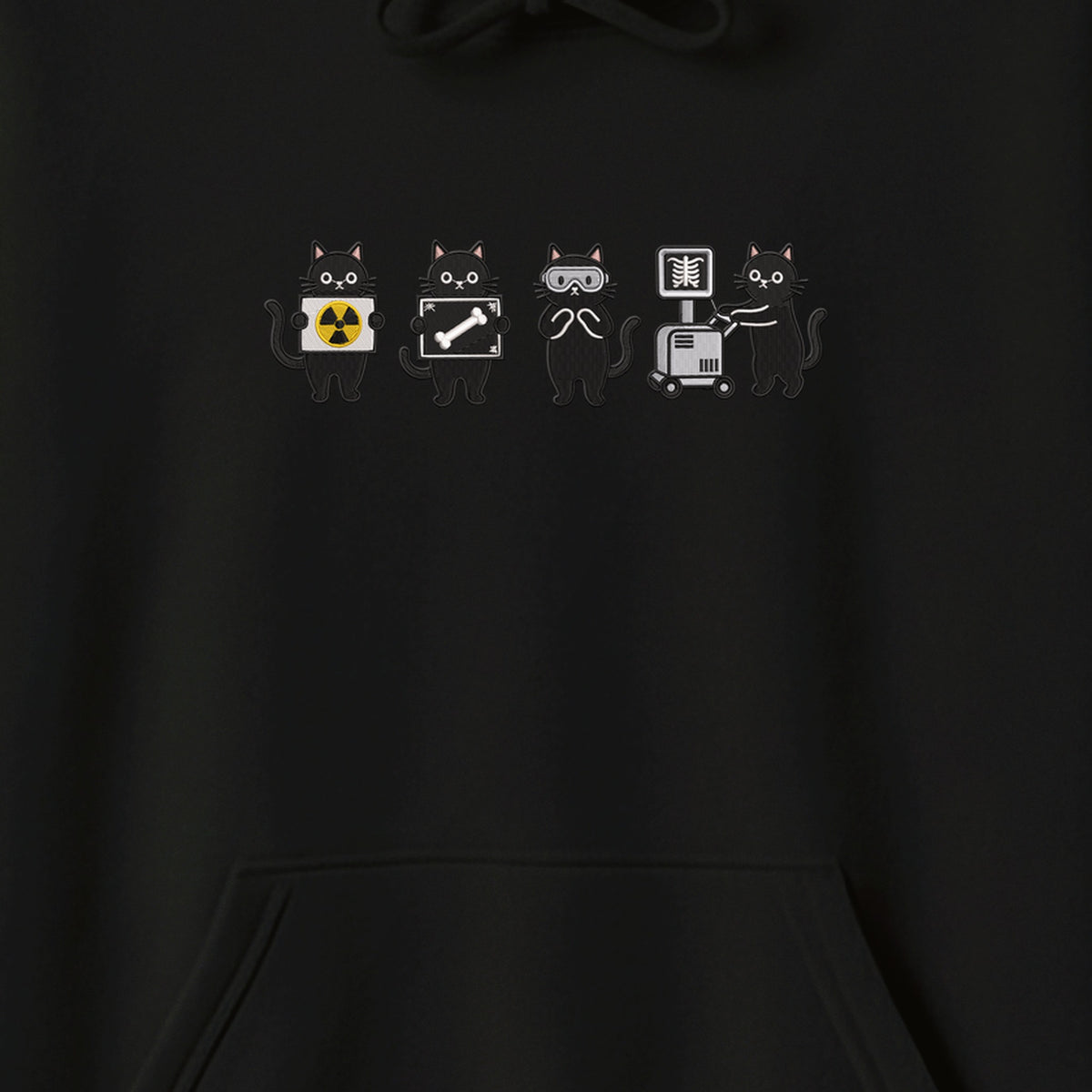 Radiology Tech Black Cat Squad X Ray embroidered hoodie — chest embroidery