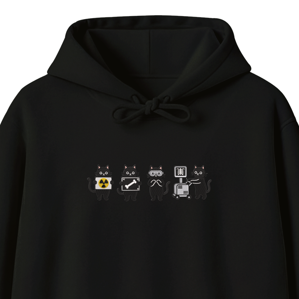 Radiology Tech Black Cat Squad X Ray embroidered hoodie — chest embroidery