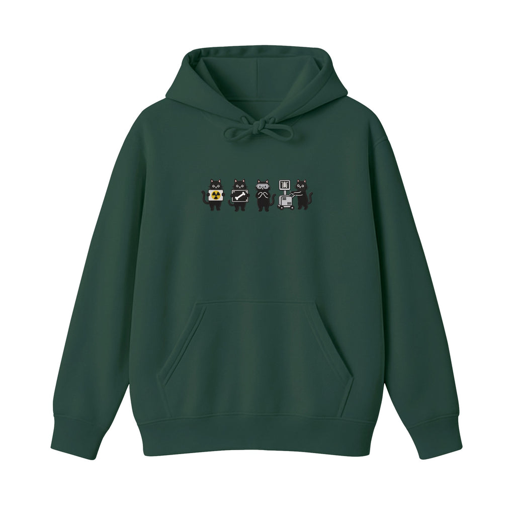 Radiology Tech Black Cat Squad X Ray embroidered hoodie in Forest Green — chest embroidery