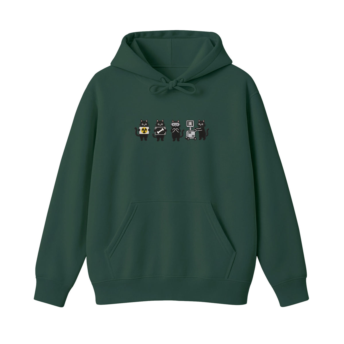 Radiology Tech Black Cat Squad X Ray embroidered hoodie in Forest Green — chest embroidery