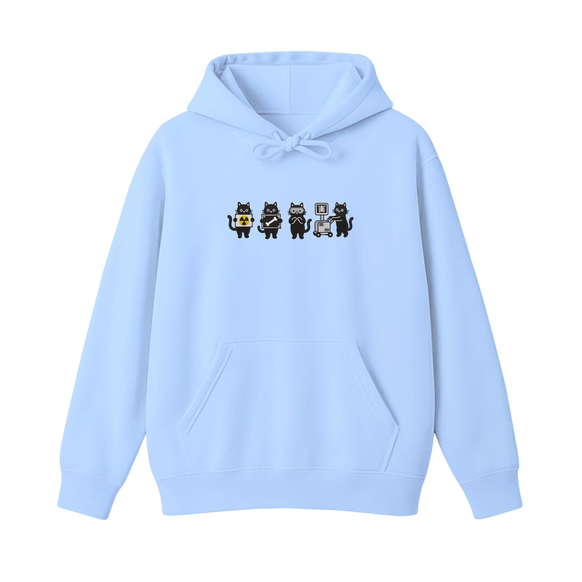 Radiology Tech Black Cat Squad X Ray embroidered hoodie in Light Blue — chest embroidery