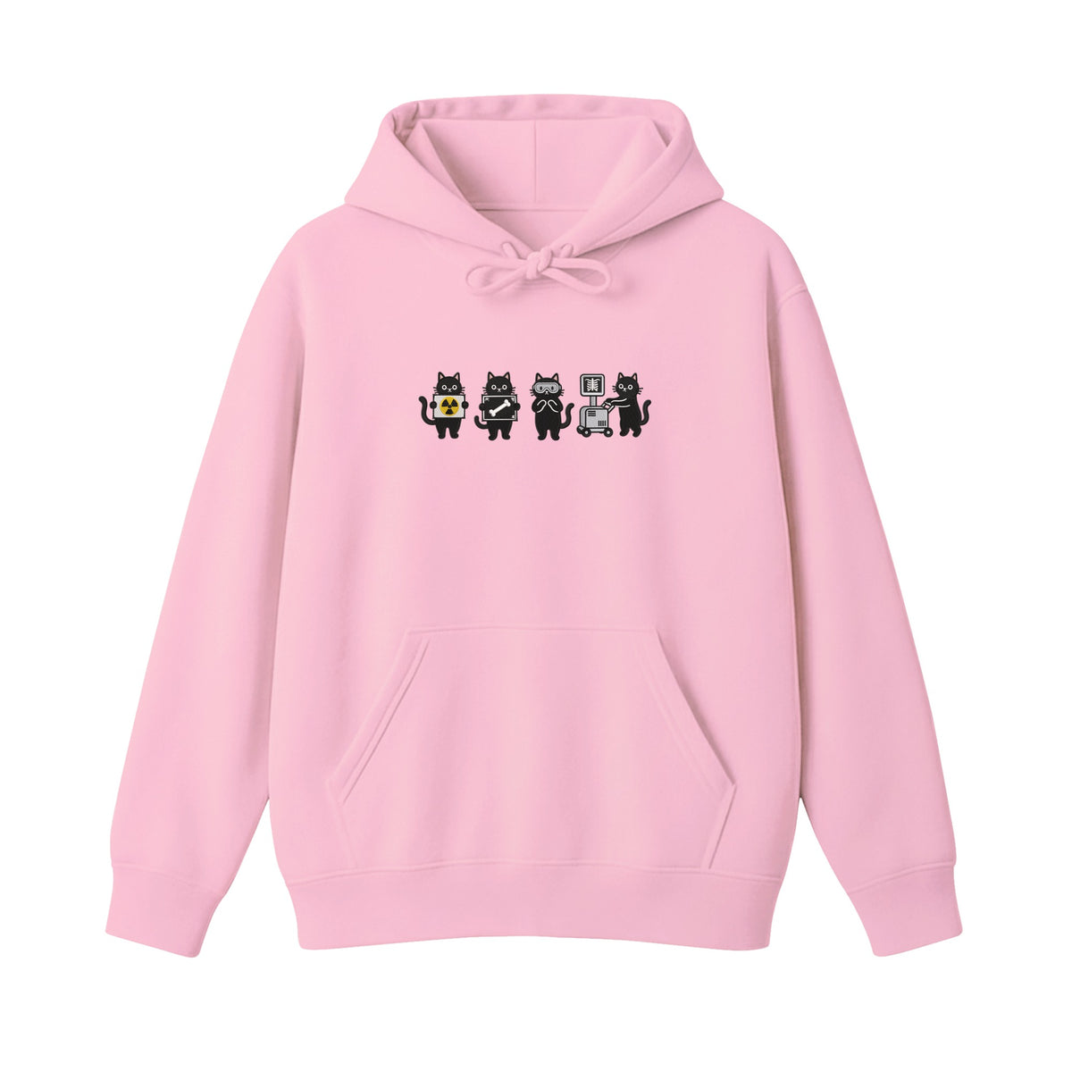 Radiology Tech Black Cat Squad X Ray embroidered hoodie in Light Pink — chest embroidery
