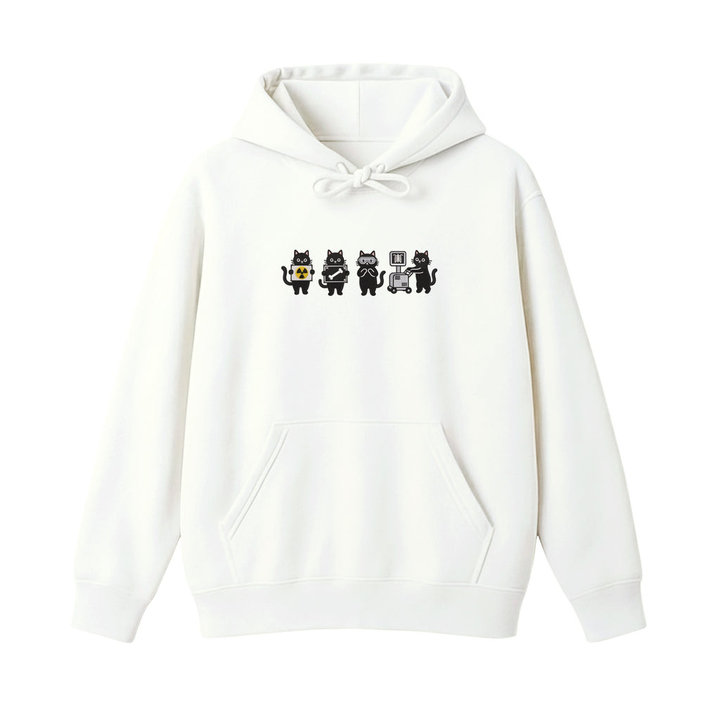 Radiology Tech Black Cat Squad X Ray embroidered hoodie in White — chest embroidery