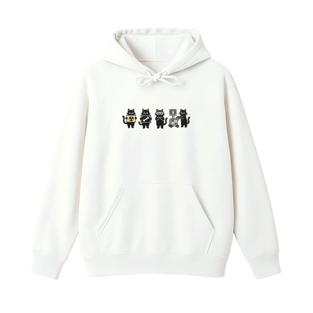 Radiology Tech Black Cat Squad X Ray embroidered hoodie in White — chest embroidery