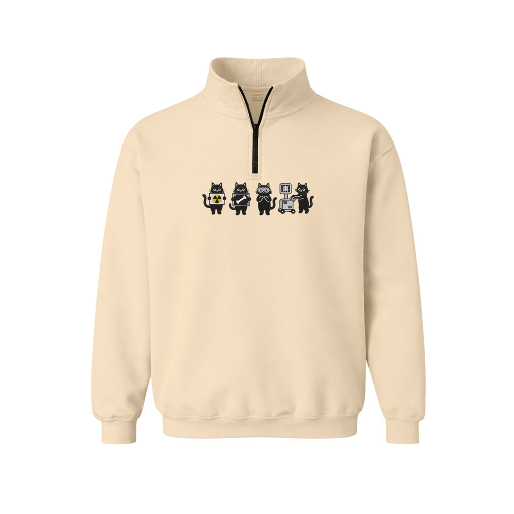 Radiology Tech Black Cat Squad X Ray embroidered quarter-zip in Beige — chest embroidery