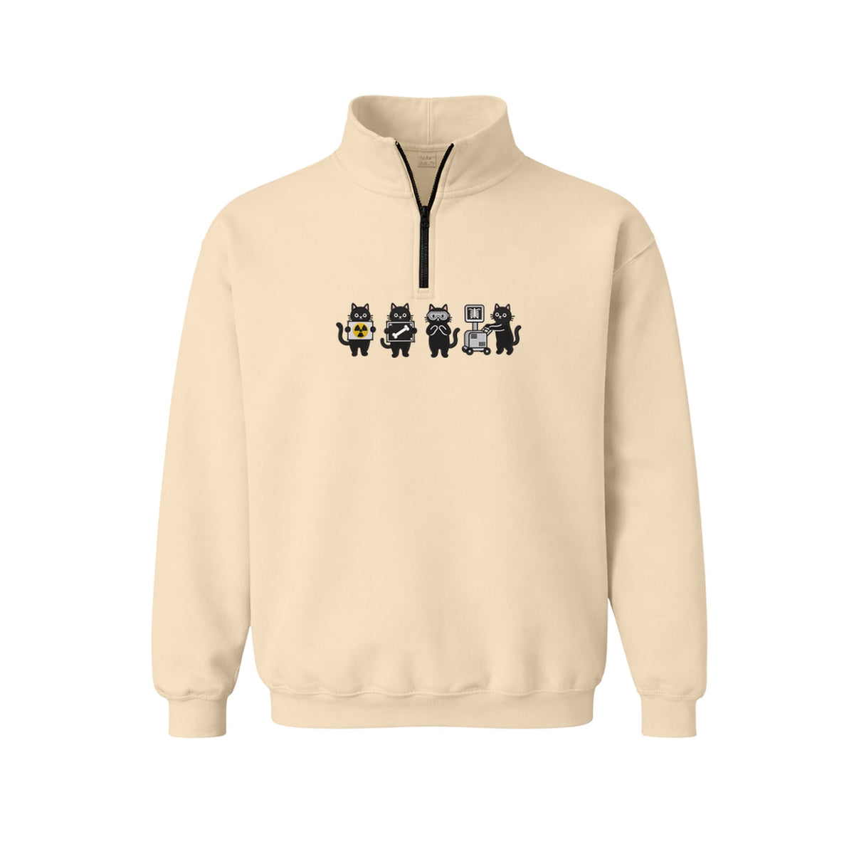 Radiology Tech Black Cat Squad X Ray embroidered quarter-zip in Beige — chest embroidery