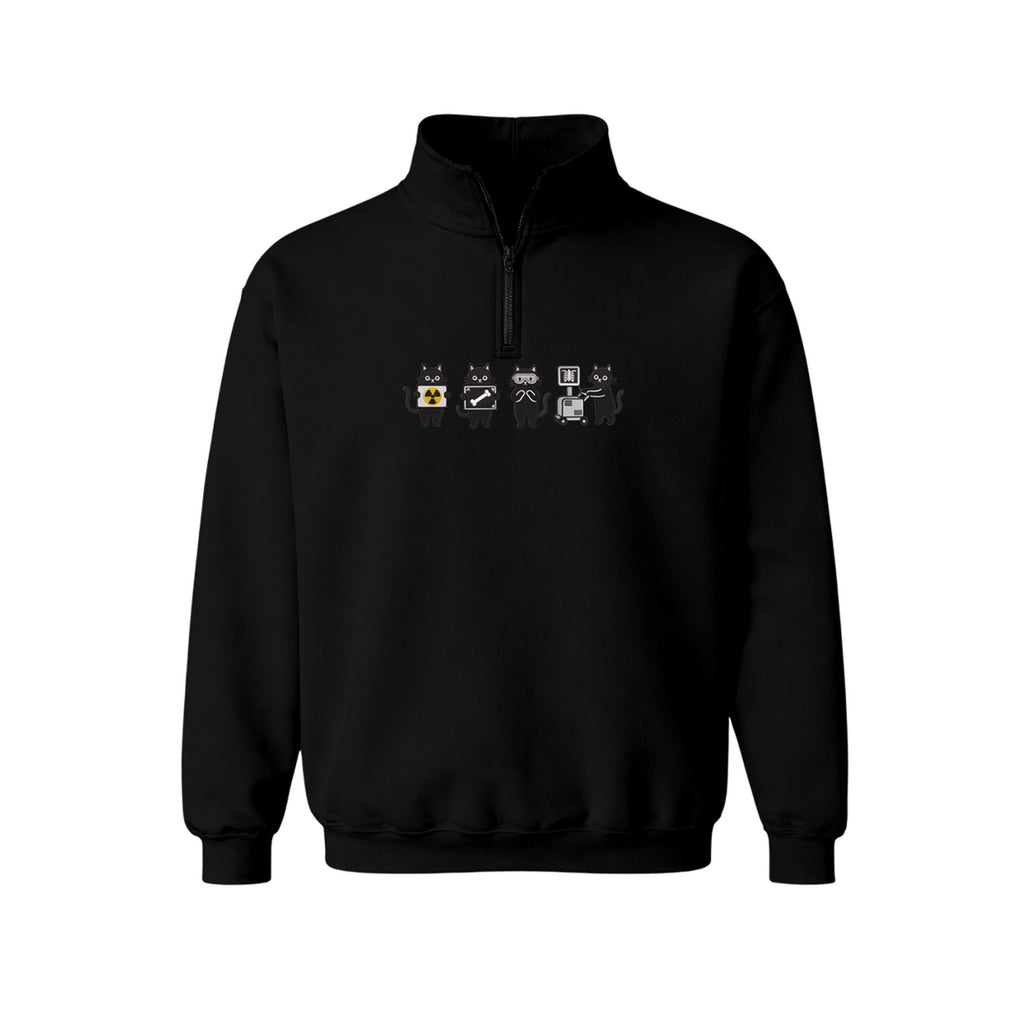 Radiology Tech Black Cat Squad X Ray embroidered quarter-zip in Black — front view