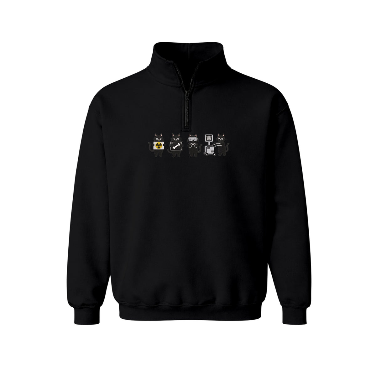Radiology Tech Black Cat Squad X Ray embroidered quarter-zip in Black — front view