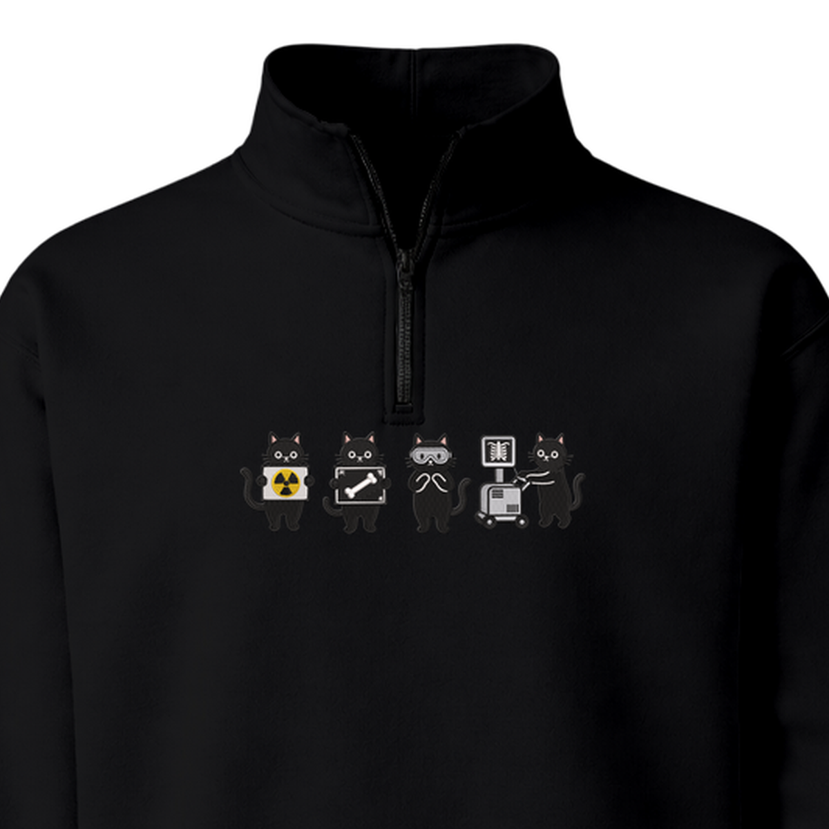 Radiology Tech Black Cat Squad X Ray embroidered quarter-zip — chest embroidery