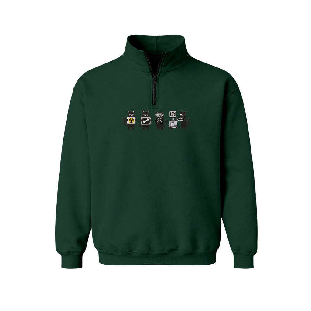 Radiology Tech Black Cat Squad X Ray embroidered quarter-zip in Forest Green — chest embroidery