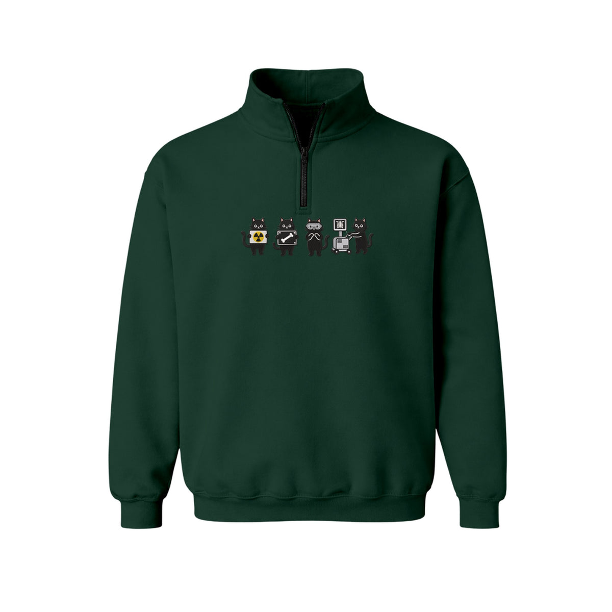 Radiology Tech Black Cat Squad X Ray embroidered quarter-zip in Forest Green — chest embroidery