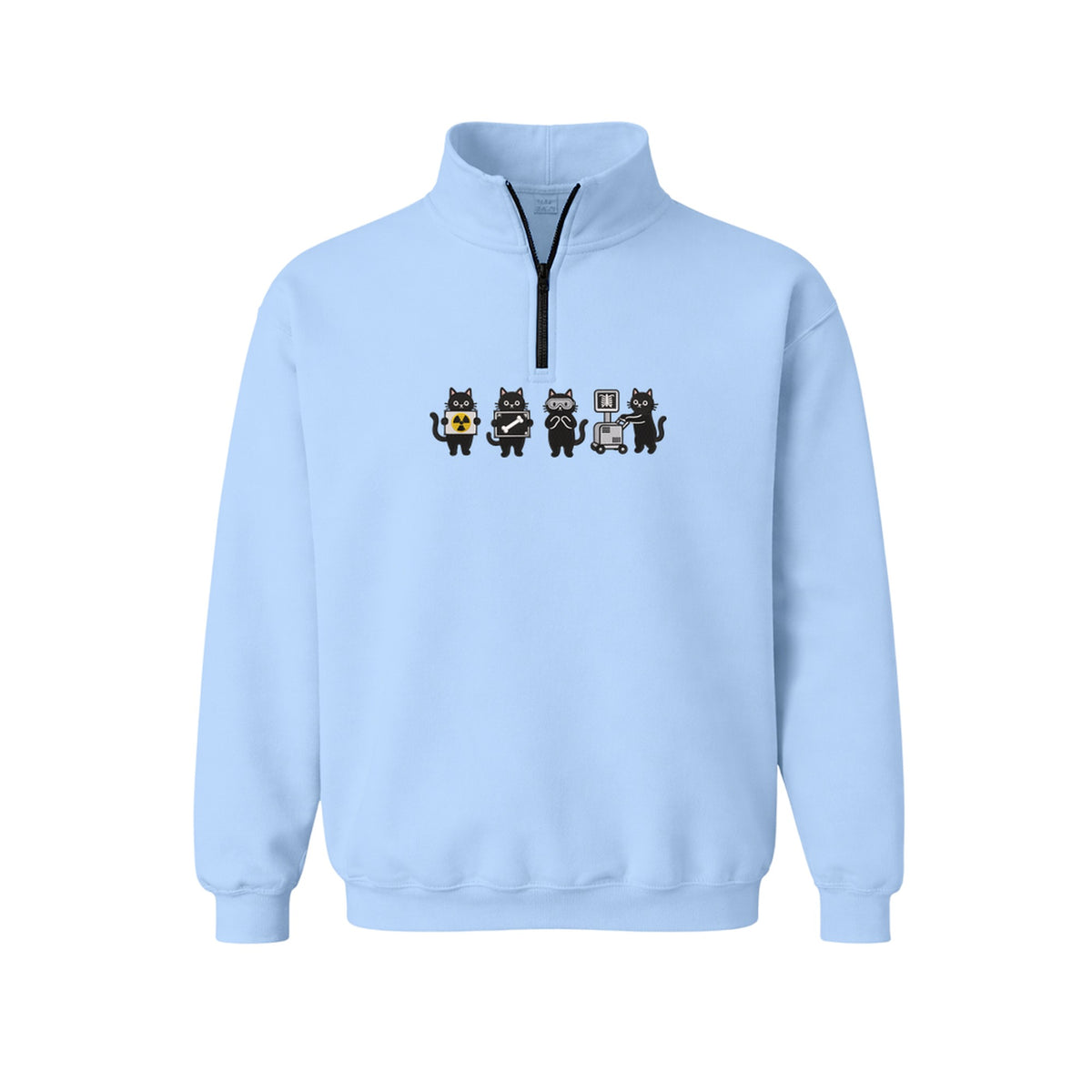 Radiology Tech Black Cat Squad X Ray embroidered quarter-zip in Light Blue — chest embroidery