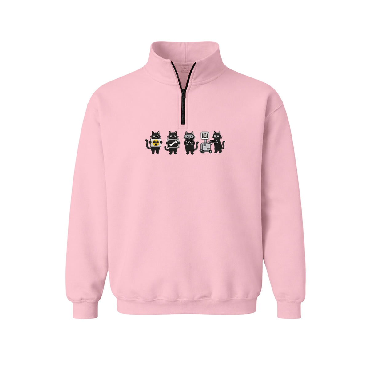 Radiology Tech Black Cat Squad X Ray embroidered quarter-zip in Light Pink — chest embroidery