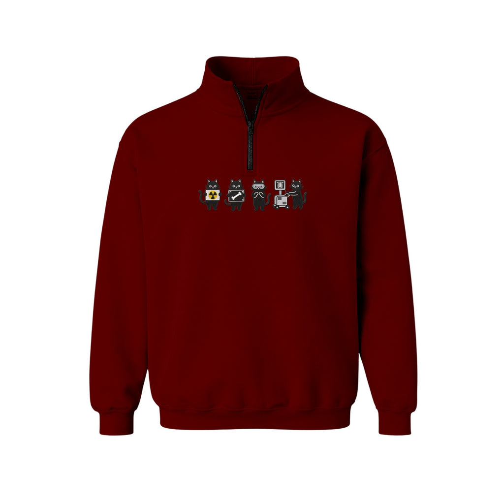 Radiology Tech Black Cat Squad X Ray embroidered quarter-zip in Marron — chest embroidery
