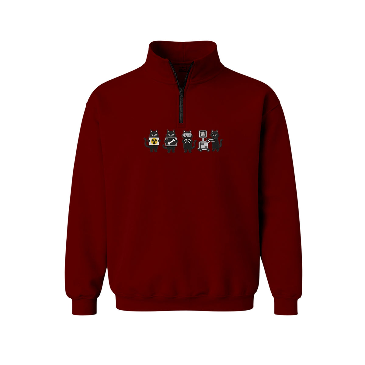 Radiology Tech Black Cat Squad X Ray embroidered quarter-zip in Marron — chest embroidery