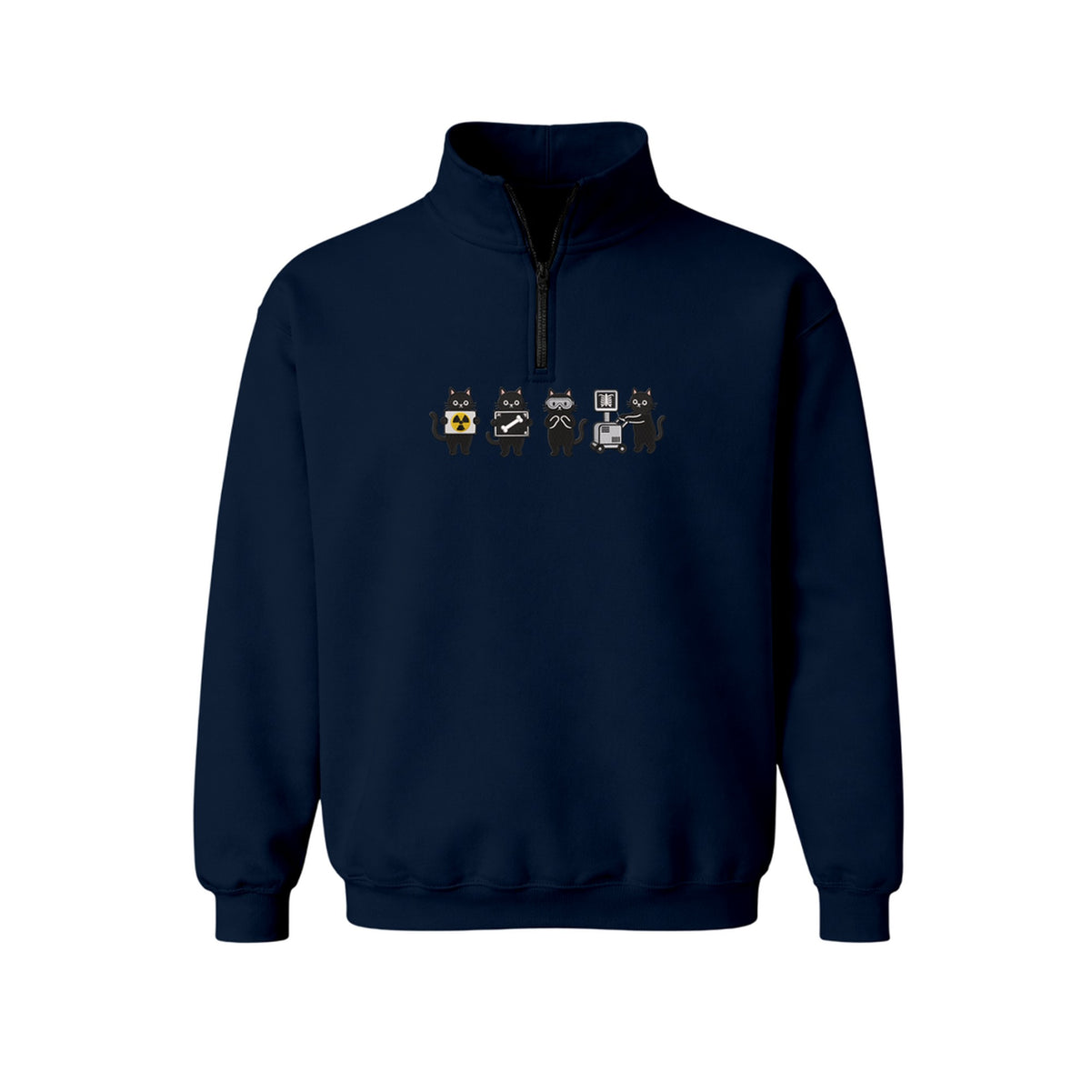 Radiology Tech Black Cat Squad X Ray embroidered quarter-zip in Navy — chest embroidery