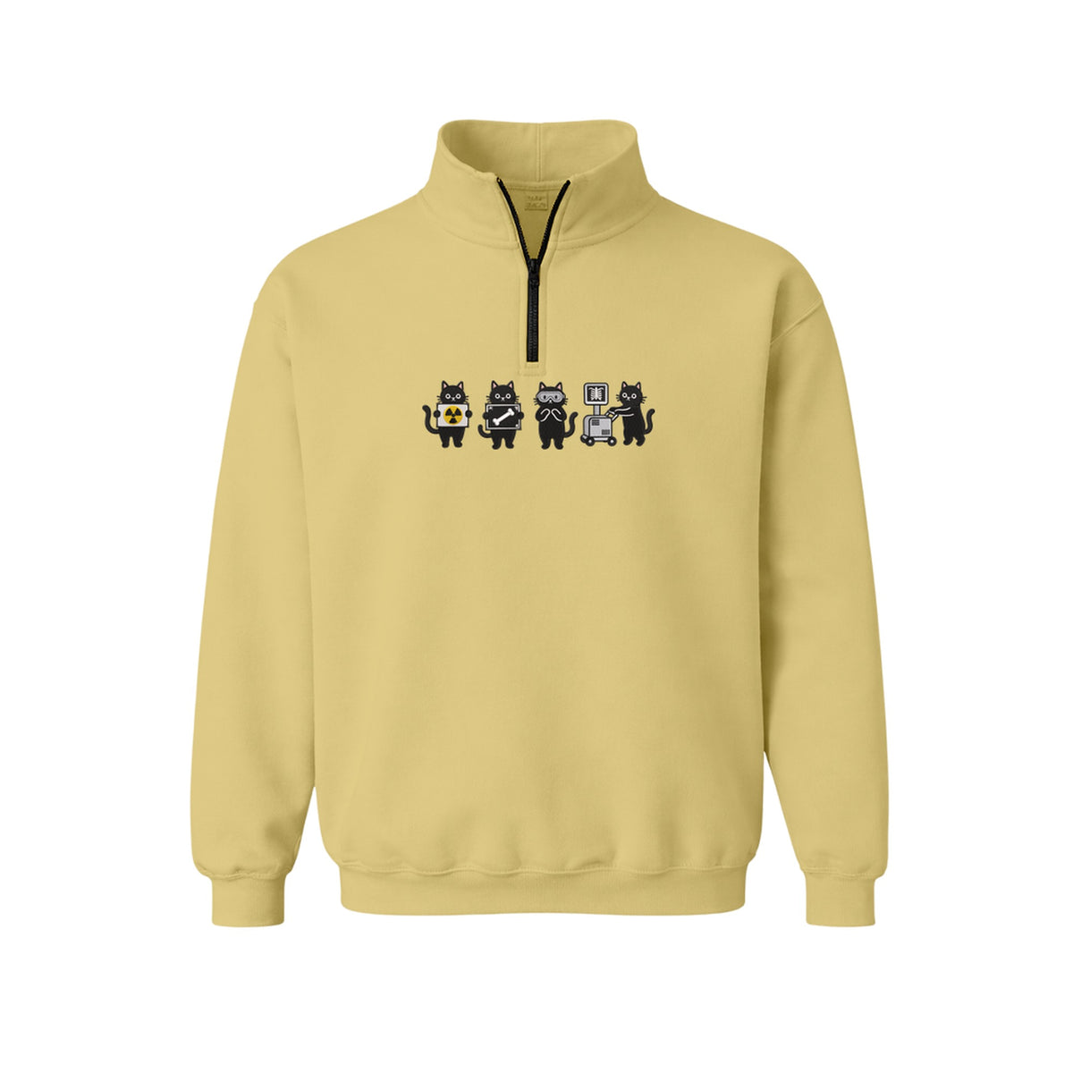 Radiology Tech Black Cat Squad X Ray embroidered quarter-zip in Sand — chest embroidery