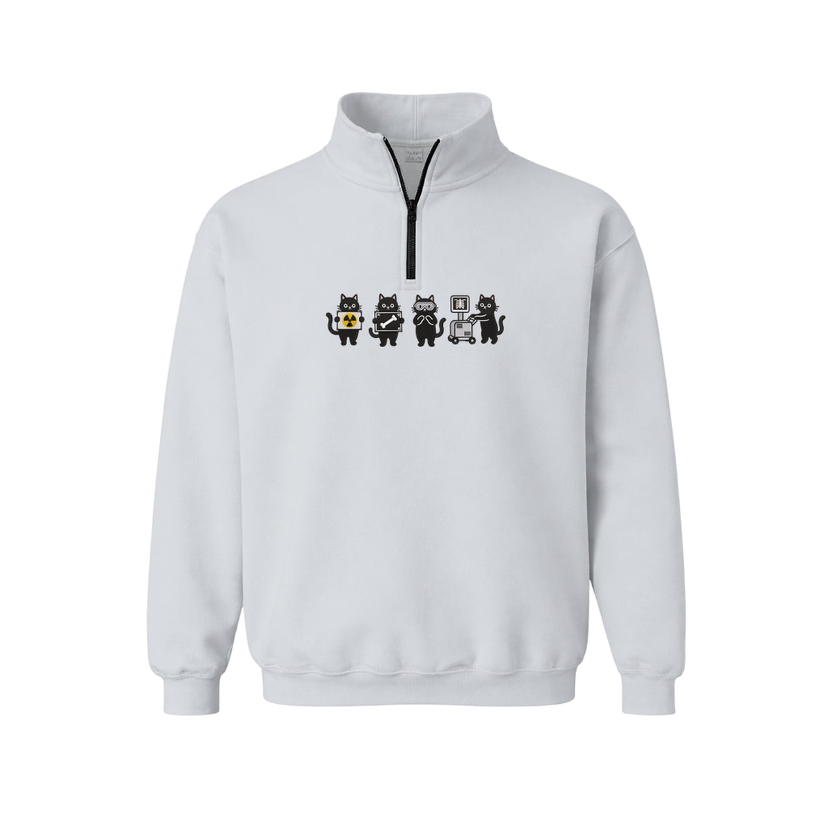 Radiology Tech Black Cat Squad X Ray embroidered quarter-zip in Sports Grey — chest embroidery