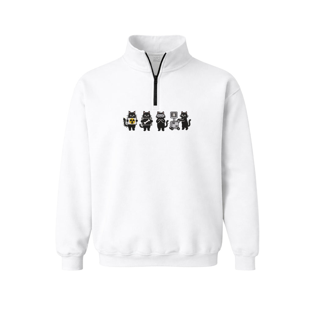 Radiology Tech Black Cat Squad X Ray embroidered quarter-zip in White — chest embroidery