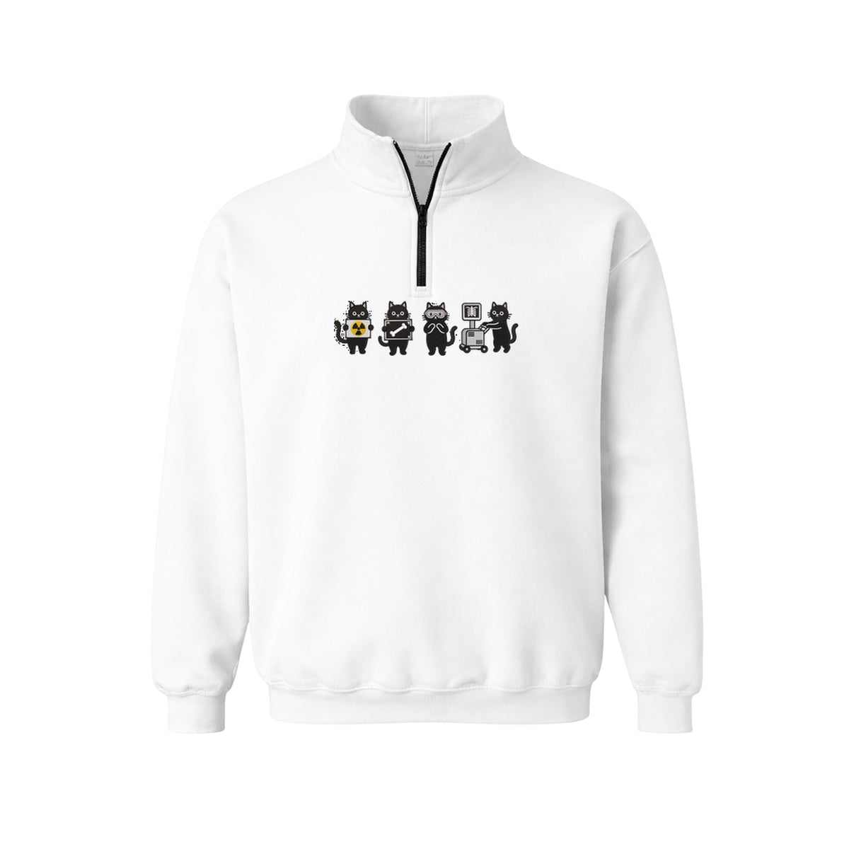 Radiology Tech Black Cat Squad X Ray embroidered quarter-zip in White — chest embroidery