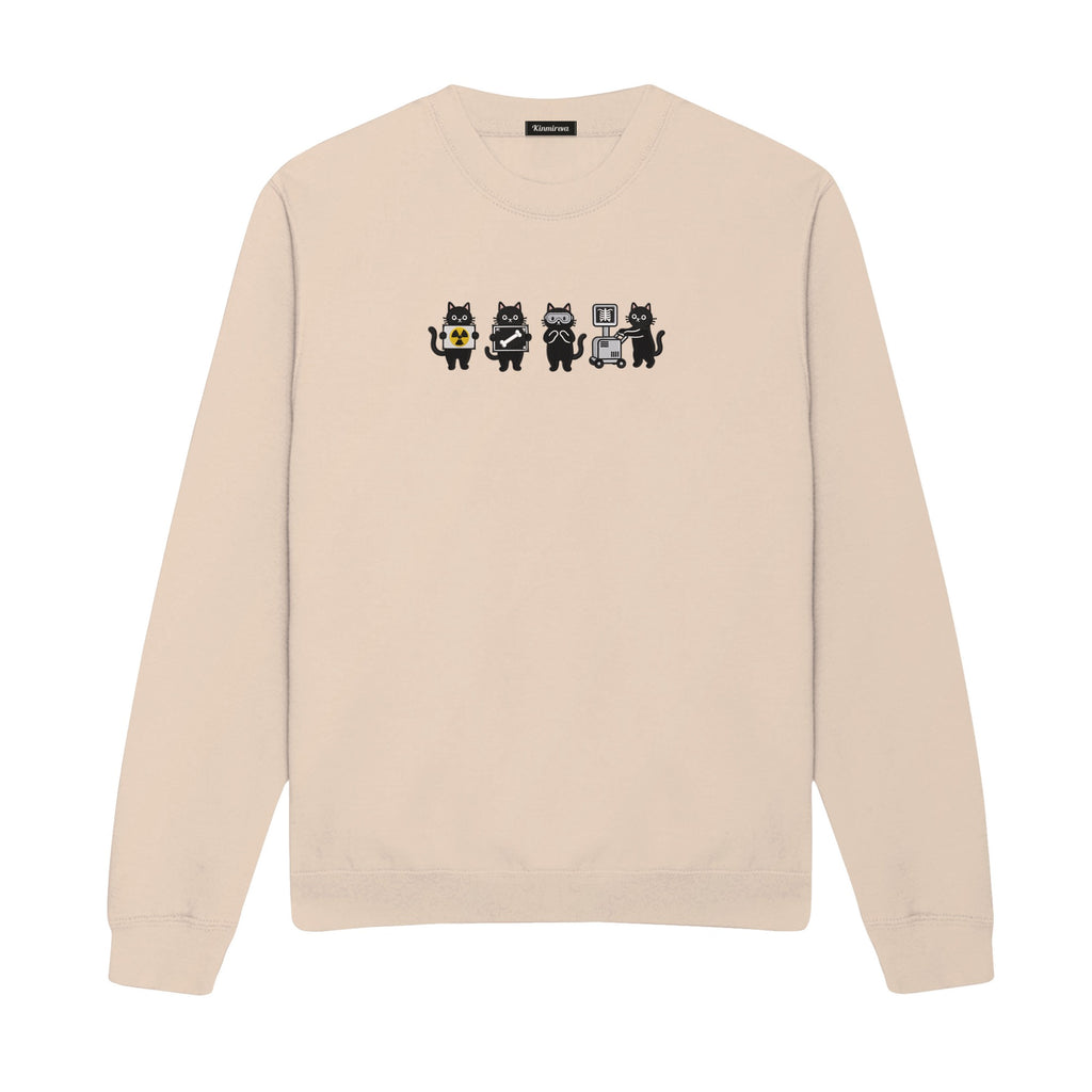 Radiology Tech Black Cat Squad X Ray embroidered sweatshirt in Beige — chest embroidery