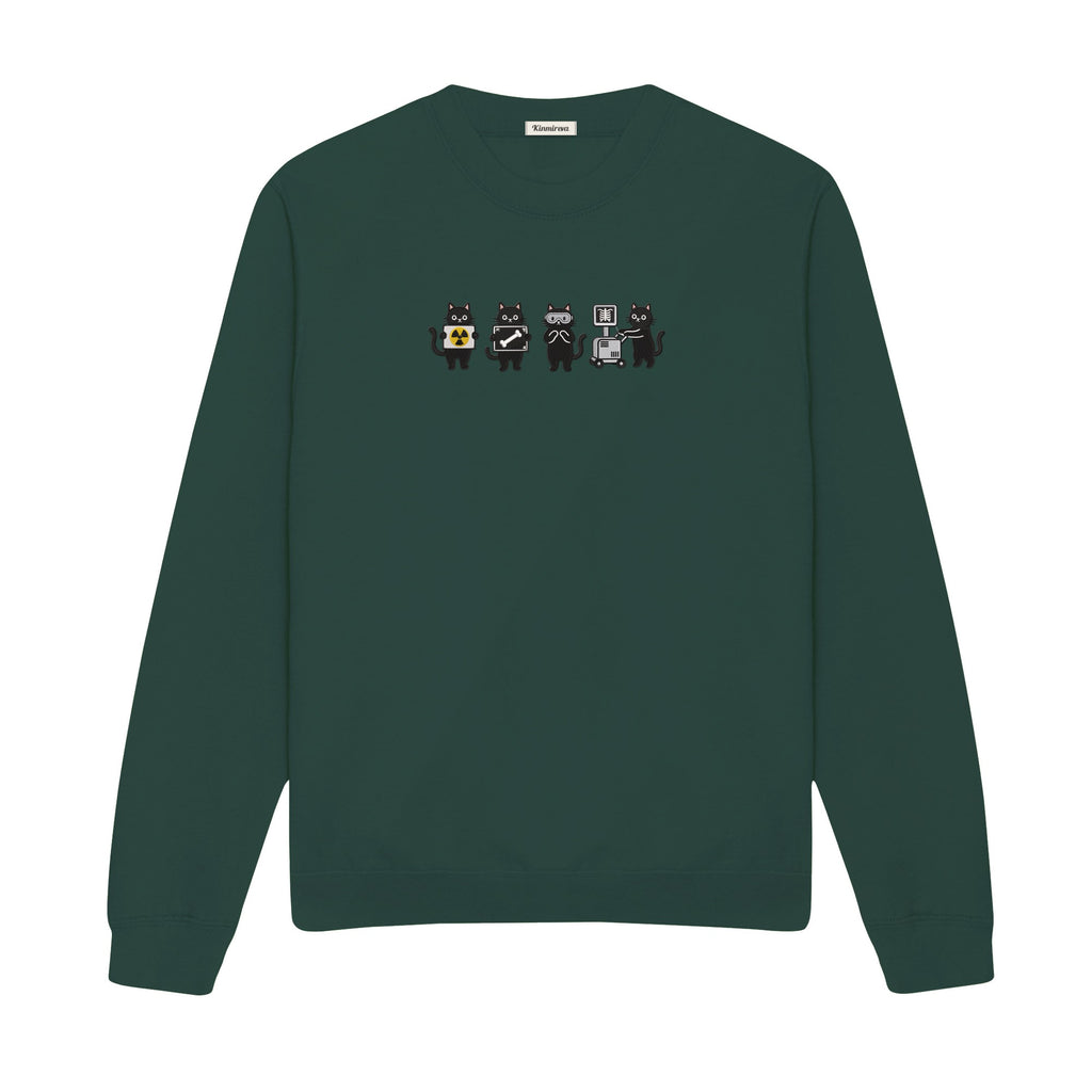 Radiology Tech Black Cat Squad X Ray embroidered sweatshirt in Forest Green — chest embroidery