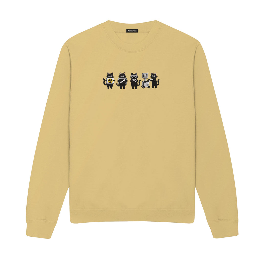 Radiology Tech Black Cat Squad X Ray embroidered sweatshirt in Sand — chest embroidery