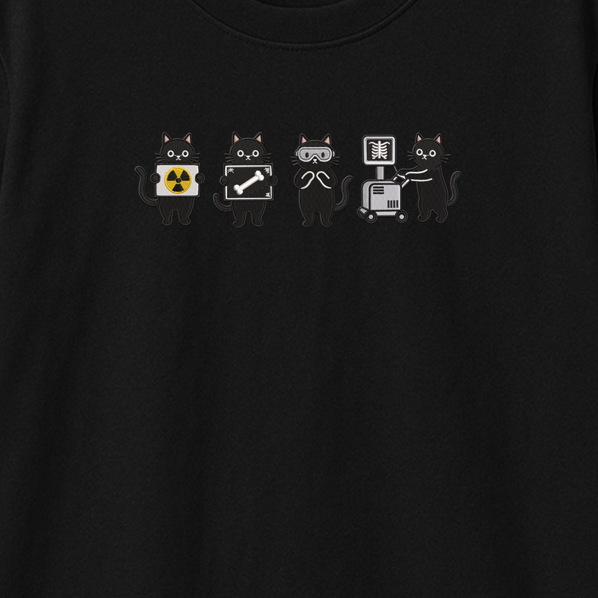 Radiology Tech Black Cat Squad X Ray embroidered t-shirt — chest embroidery