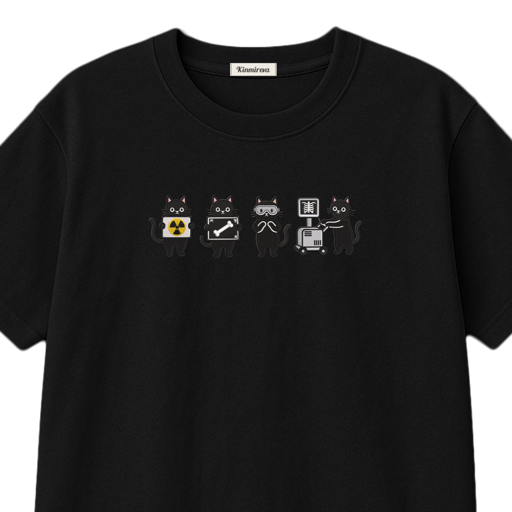 Radiology Tech Black Cat Squad X Ray embroidered t-shirt — chest embroidery