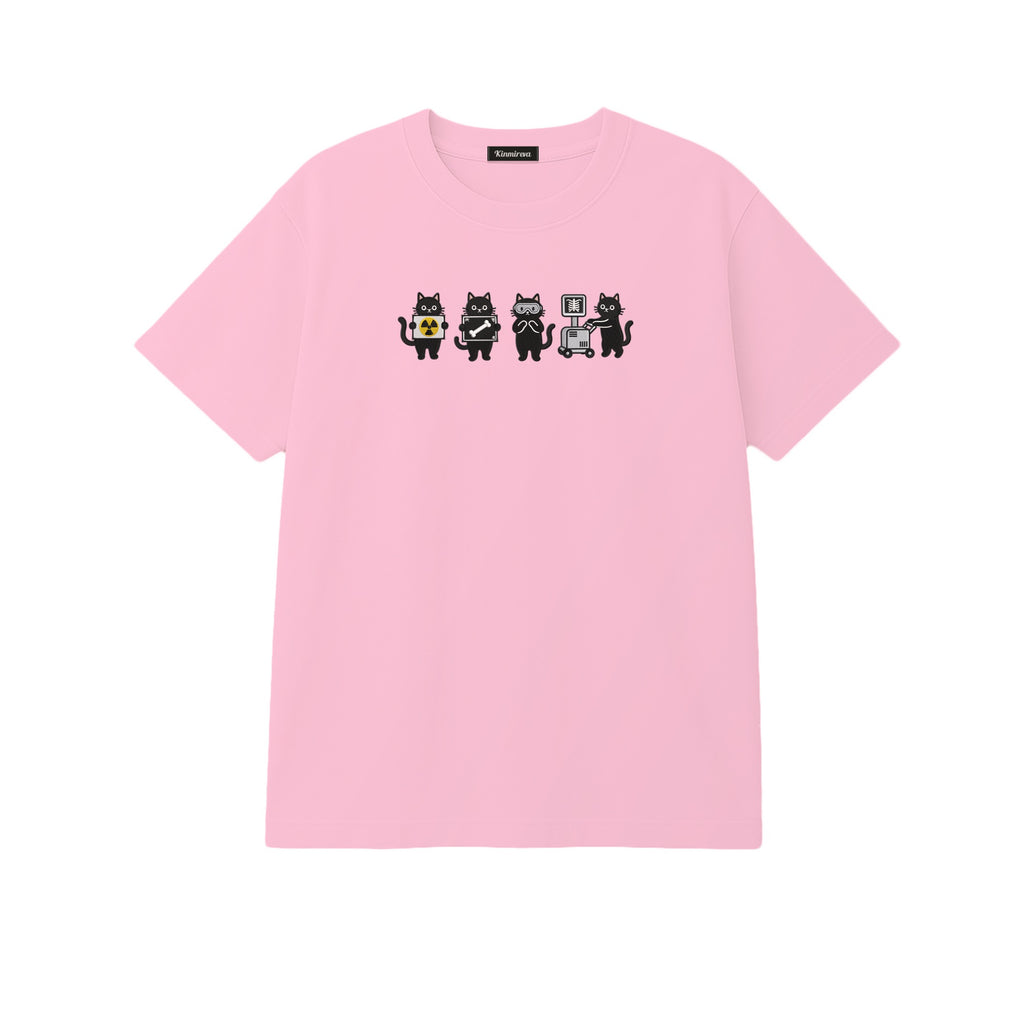 Radiology Tech Black Cat Squad X Ray embroidered t-shirt in Light Pink — chest embroidery