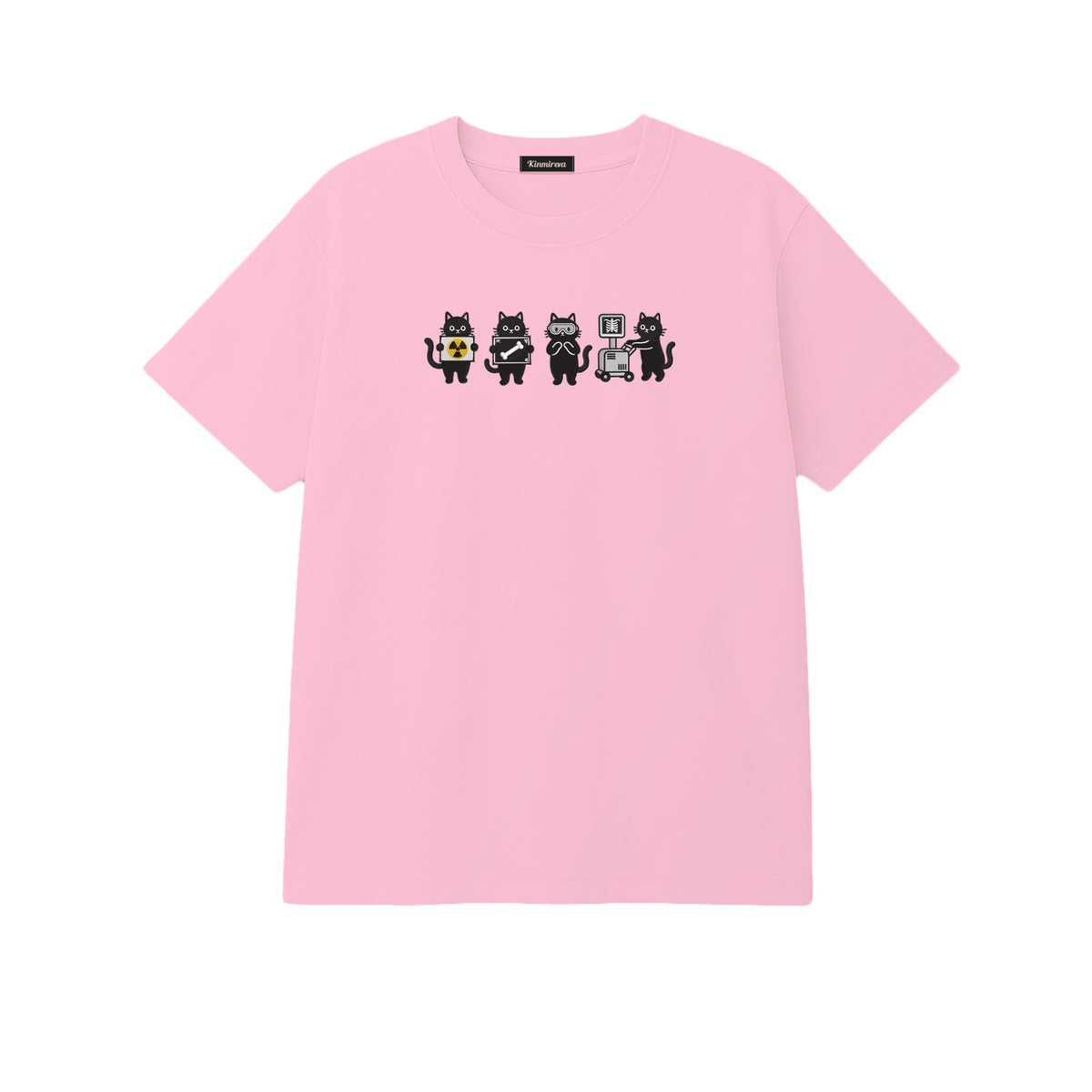 Radiology Tech Black Cat Squad X Ray embroidered t-shirt in Light Pink — chest embroidery